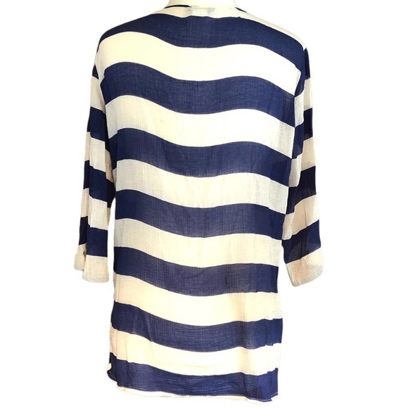 J. Crew blue and white striped gauzy tunic swim cover-up, Medium - Picture 3 of 7